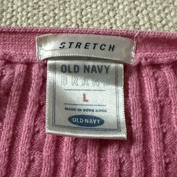 Vintage Old Navy Cable Knit 3/4 Length Sleeve cardigan sweater Wms Pink Sz L - Picture 10 of 11